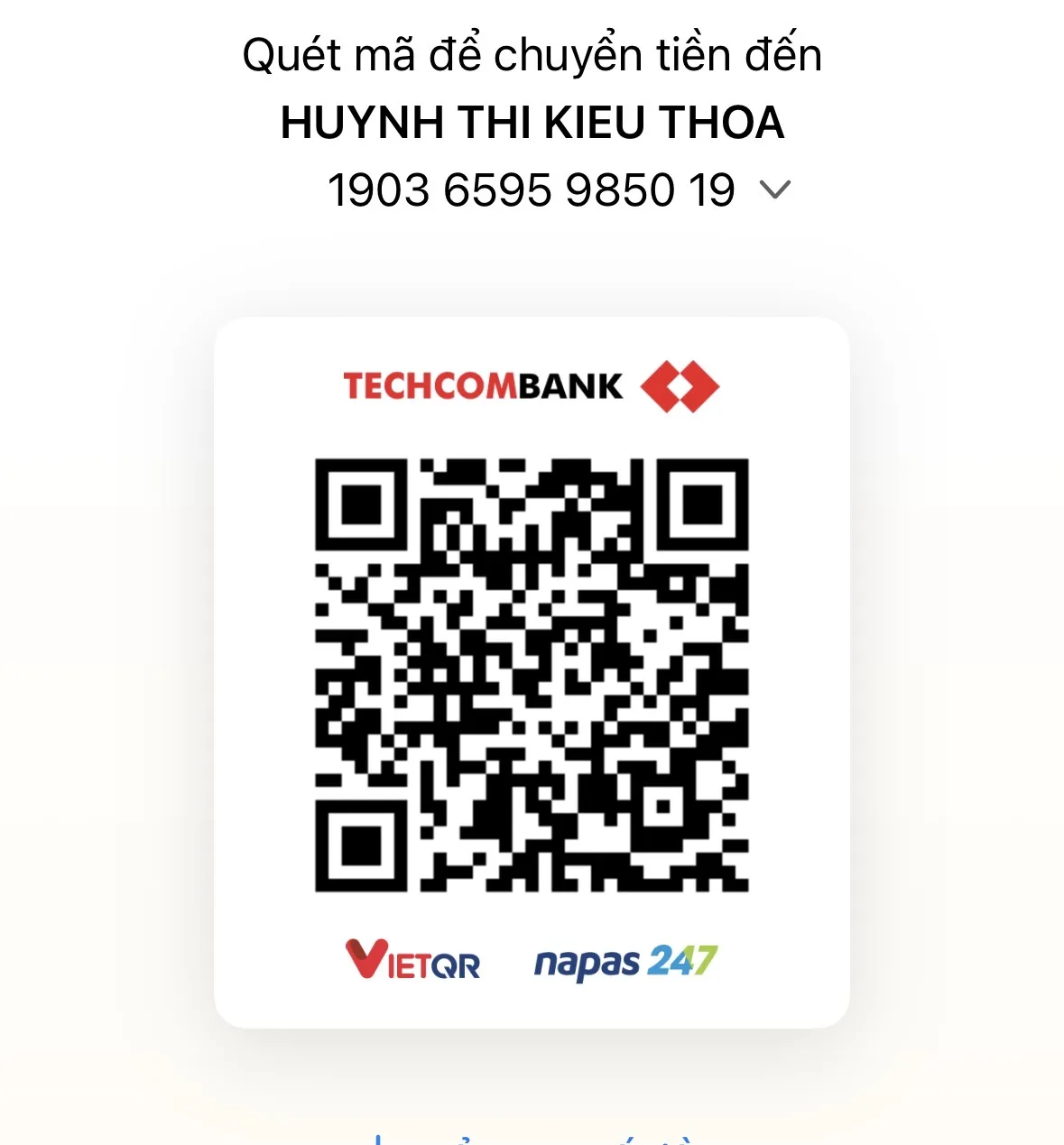 Techcombank VietQR for Train With Thoa coaching payment